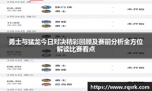 勇士与猛龙今日对决精彩回顾及赛前分析全方位解读比赛看点