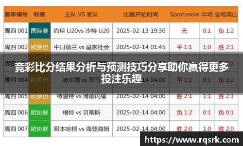 竞彩比分结果分析与预测技巧分享助你赢得更多投注乐趣